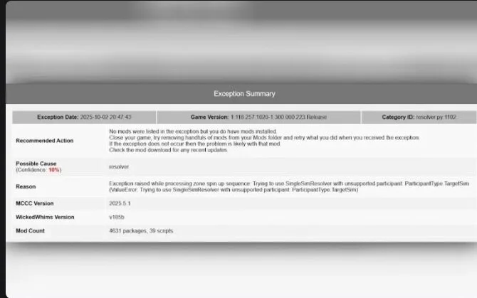 Better Exceptions error report for Sims 4