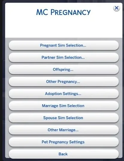MC Pregnancy settings in Sims 4