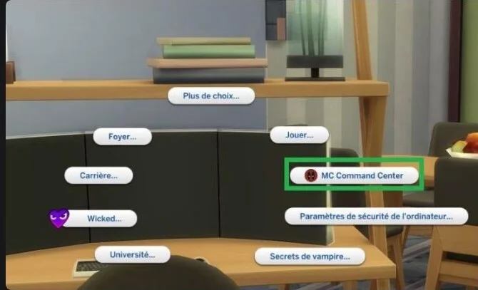MC Command Center menu in Sims 4